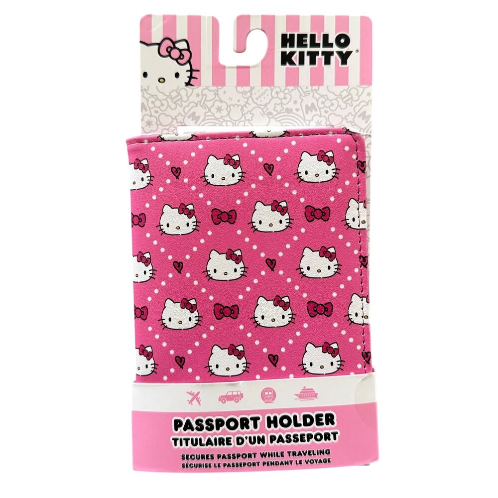Hello Kitty Pink Passport Holder – Cute Sanrio Travel Cover with Faces & Bows
